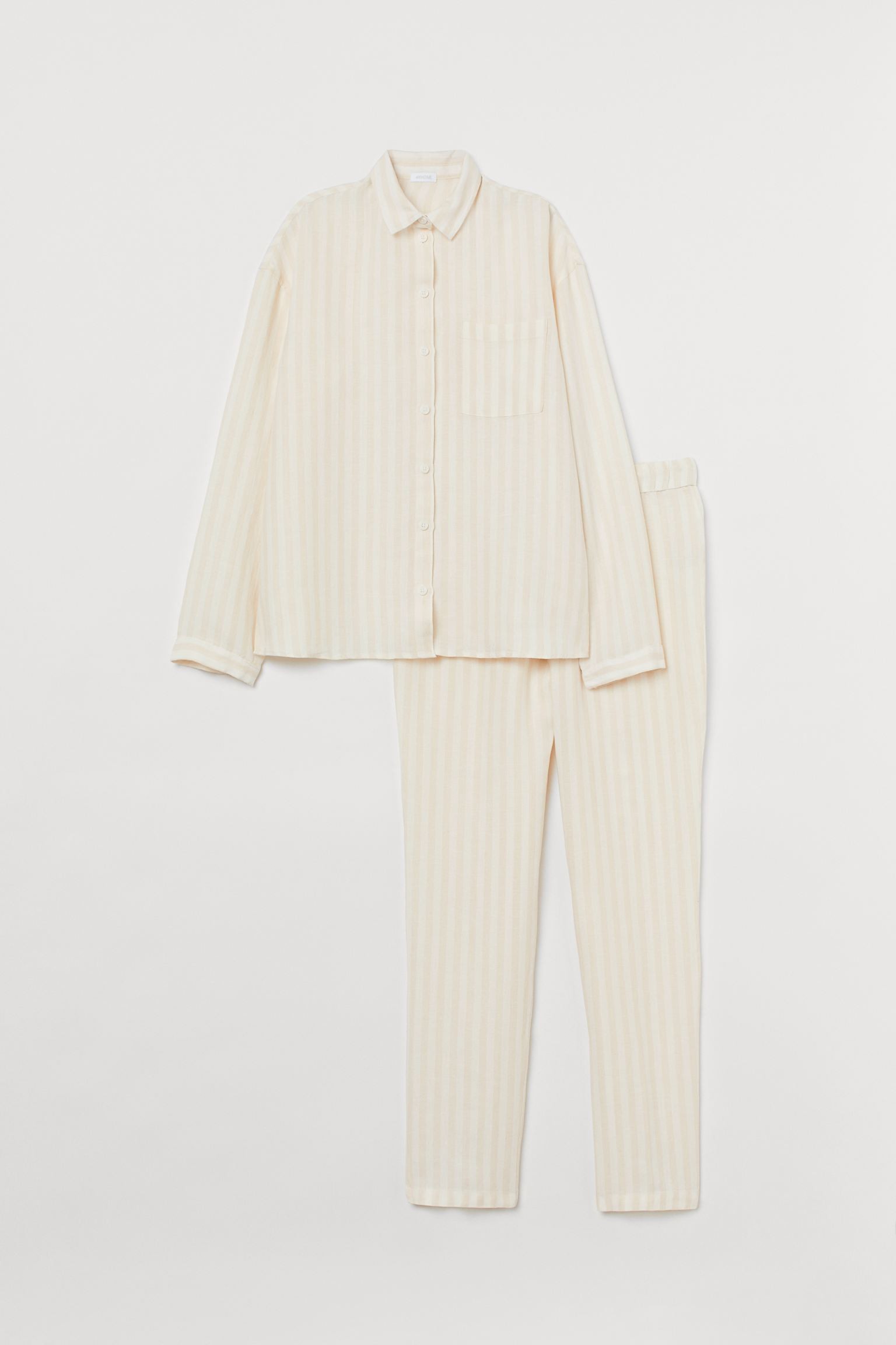 H&M Home Пижама из выстираного льна, Светло-бежевый/Полосатый, Разные размеры 0747936007 | 0747936007