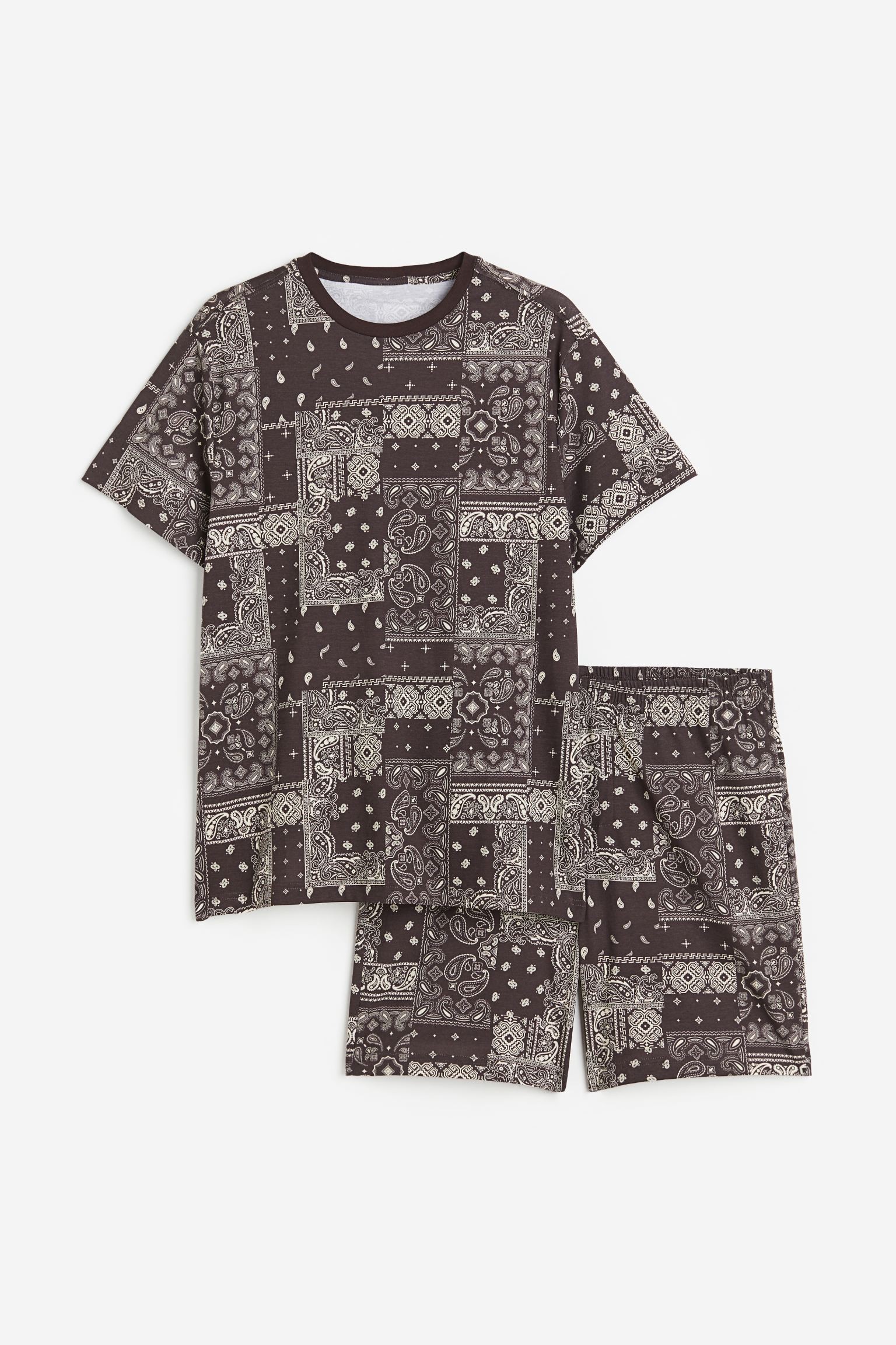 H&M Home Пижама с футболкой и шортами обычного кроя, Браун/Пейсли, Разные размеры 1116123011 | 1116123011