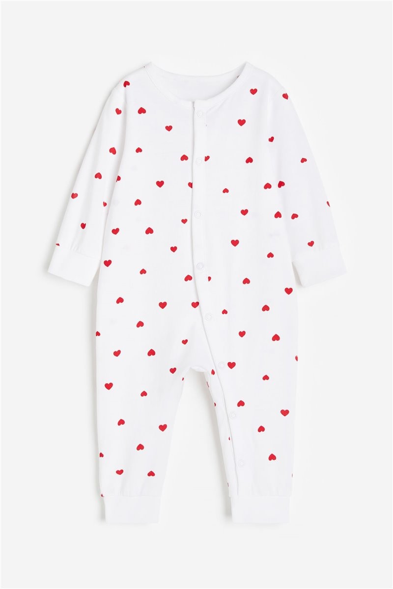 H&M Home Узорчатая цельная пижама, Белый/Сердца, Разные размеры 1200792006 | 1200792006