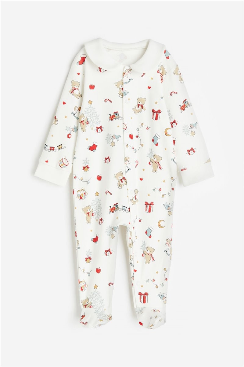 H&M Home Пижама-человечек с закрытой стопой, Белый/Узор, Разные размеры 1204078001 | 1204078001