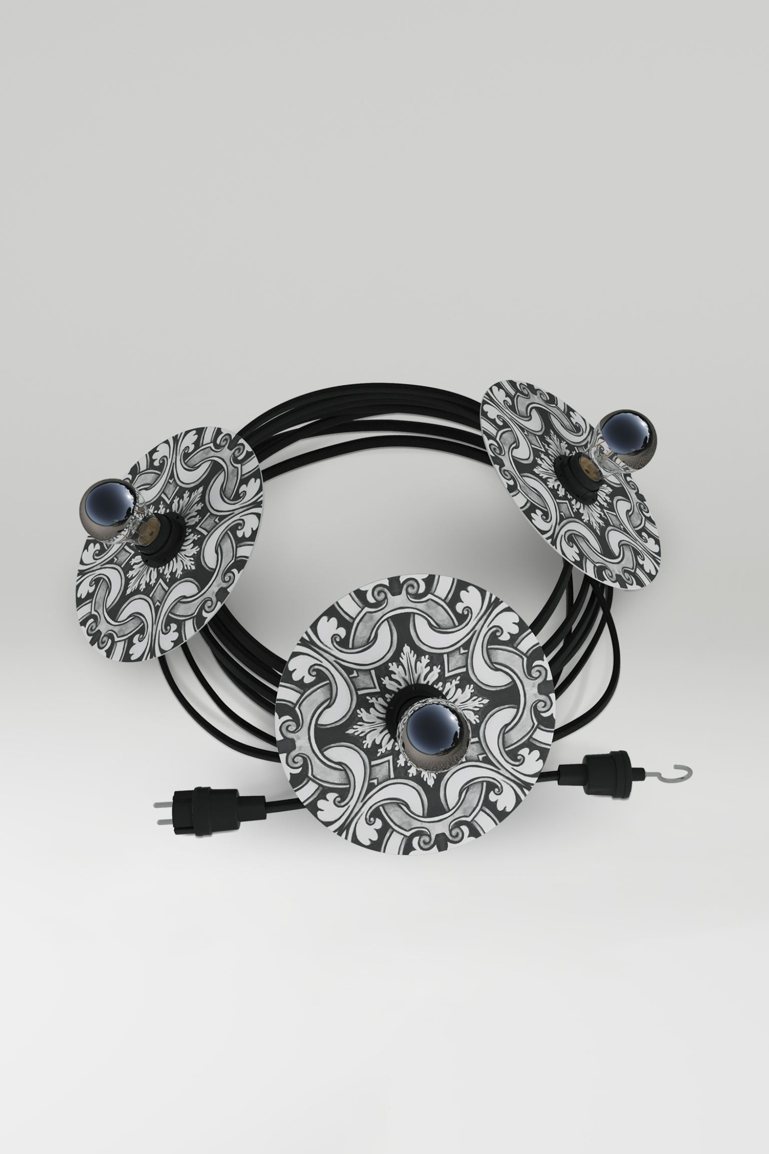 Creative-Cables Световая цепочка Maioliche с 3 лампочками - майолика черная и белая 1204338002 | 1204338002