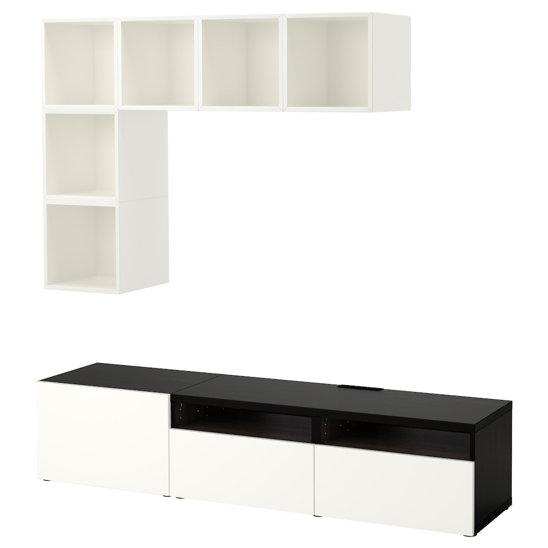 IKEA BESTÅ БЕСТО / EKET ЭКЕТ Комбинация шкафов для ТВ, белый / черно-коричневый / глянцевый / белый, 180x42x170 cм 49440724 | 494.407.24