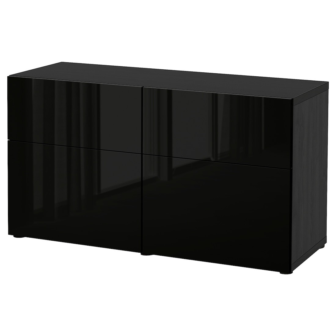 IKEA BESTÅ БЕСТО Комбинация для хранения с дверцами / ящиками, черно-коричневый / Selsviken глянцевый / черный, 120x42x65 см 59412626 | 594.126.26