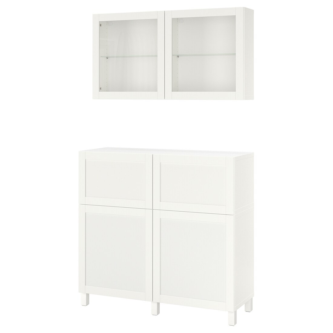 IKEA BESTÅ БЕСТО Комбинация для хранения с дверцами / ящиками, белый / Hanviken / Stubbarp белый прозрачное стекло, 120x42x213 см 99412498 | 994.124.98