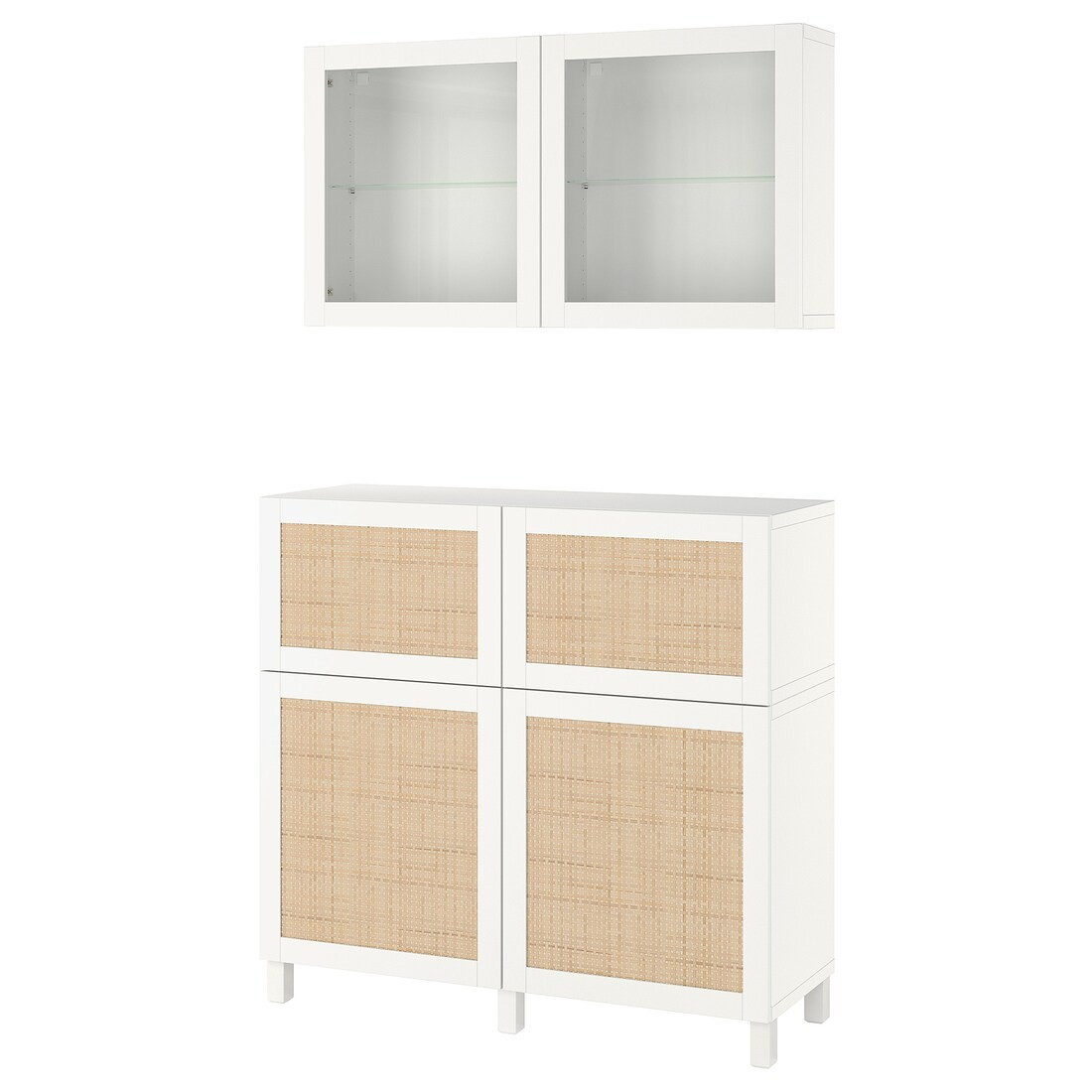 IKEA BESTÅ БЕСТО Комбинация для хранения с дверцами / ящиками, белый Studsviken / Stubbarp / белый плетеный тополь, 120x42x213 см 69421550 694.215.50