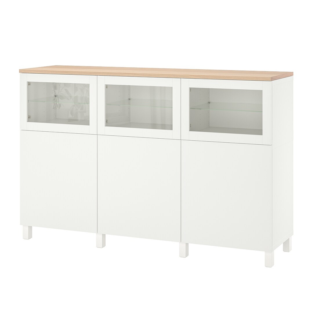 IKEA BESTÅ БЕСТО Комбинация для хранения с дверцами, Lappviken / Stubbarp / Sindvik белое прозрачное стекло, 180x42x114 cм 59419086 594.190.86