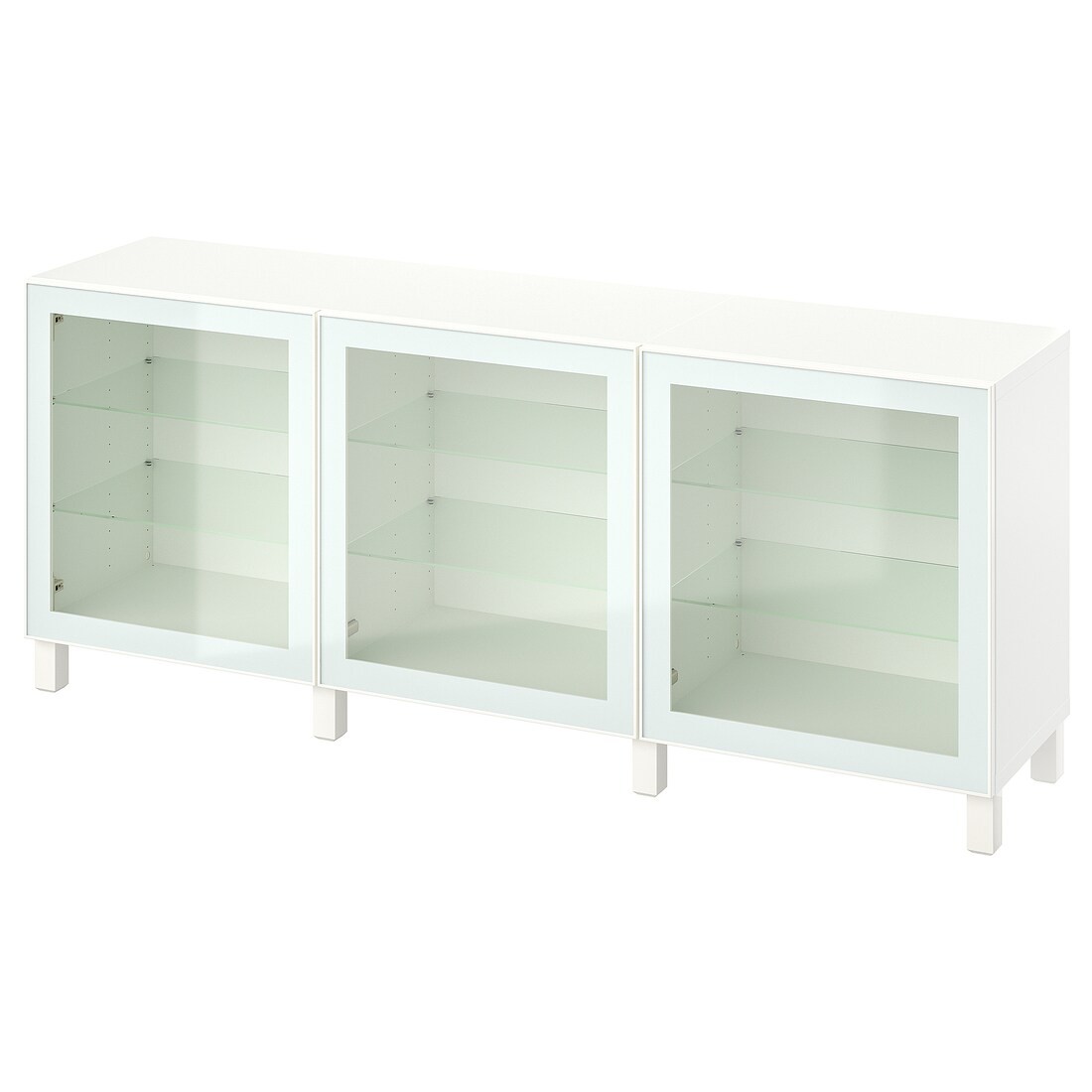 IKEA BESTÅ БЕСТО Комбинация для хранения с дверцами, белый Glassvik / Stubbarp / белый / салатовый прозрачное стекло, 180x42x74 см 89488813 894.888.13
