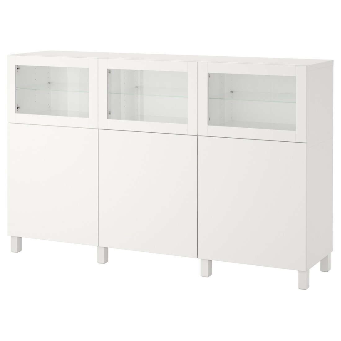 IKEA BESTÅ БЕСТО Комбинация для хранения с дверцами, белый Lappviken / Sindvik белый прозрачное стекло, 180x42x112 см 09208029 | 092.080.29