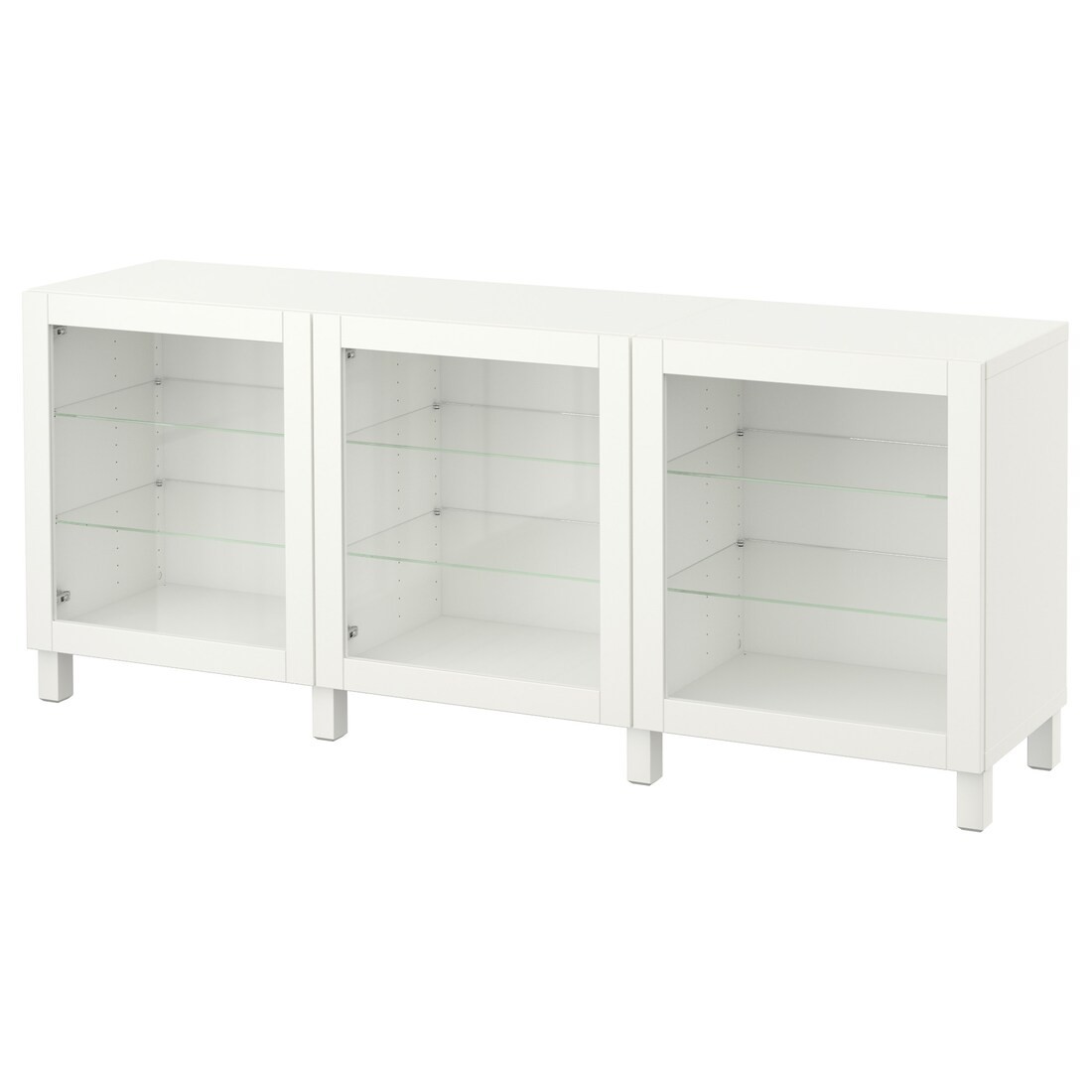 IKEA BESTÅ БЕСТО Комбинация для хранения с дверцами, белый / Sindvik / Stubbarp белое стекло прозрачное, 180x42x74 см 89139923 891.399.23