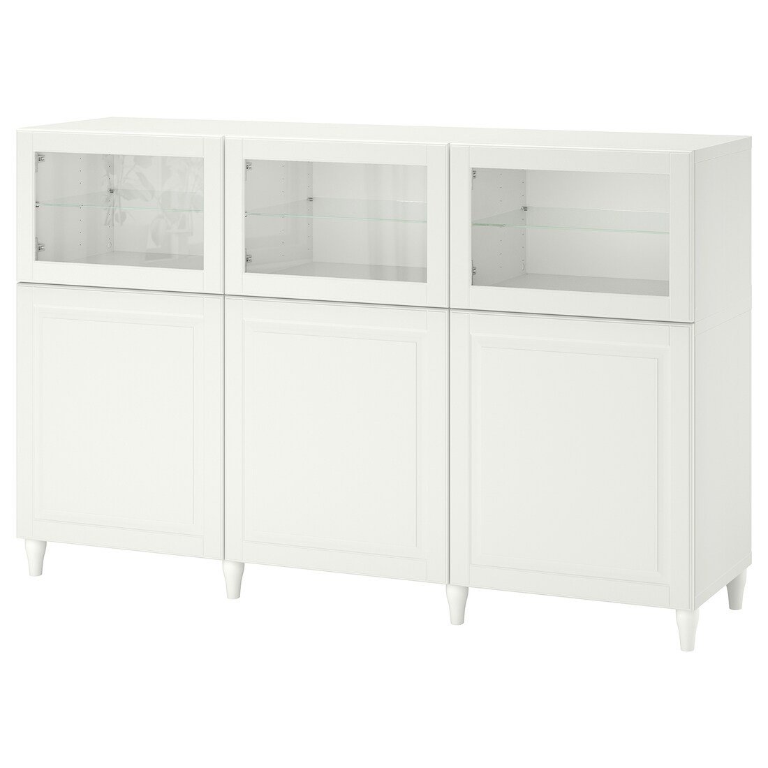 IKEA BESTÅ БЕСТО Комбинация для хранения с дверцами, белый / Smeviken / Kabbarp белое стекло прозрачное, 180x42x112 см 29384347 | 293.843.47
