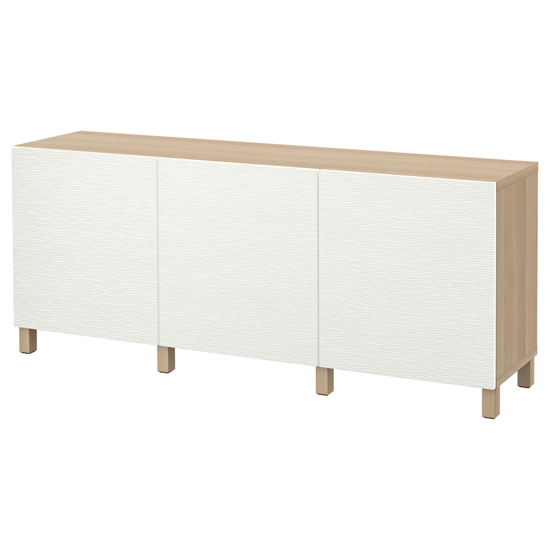IKEA BESTÅ БЕСТО Комбинация для хранения с дверцами, под беленый дуб / Laxviken / Stubbarp белый, 180x42x74 см 09139903 091.399.03