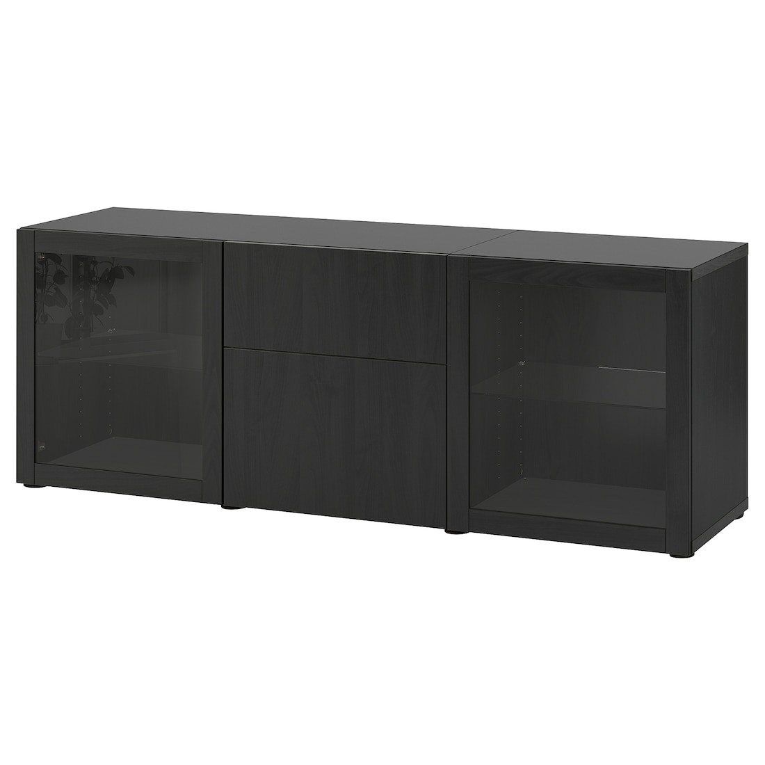 IKEA BESTÅ БЕСТО Комбинация для хранения с ящиками, черно-коричневый Lappviken / Sindvik черно-коричневое прозрачное стекло, 180x42x65 см 99412648 994.126.48