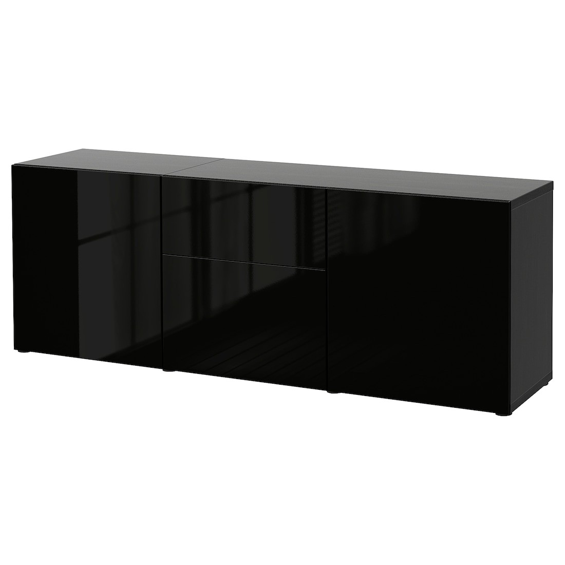 IKEA BESTÅ БЕСТО Комбинация для хранения с ящиками, черно-коричневый / Selsviken глянцевый / черный, 180x42x65 см 99412653 | 994.126.53