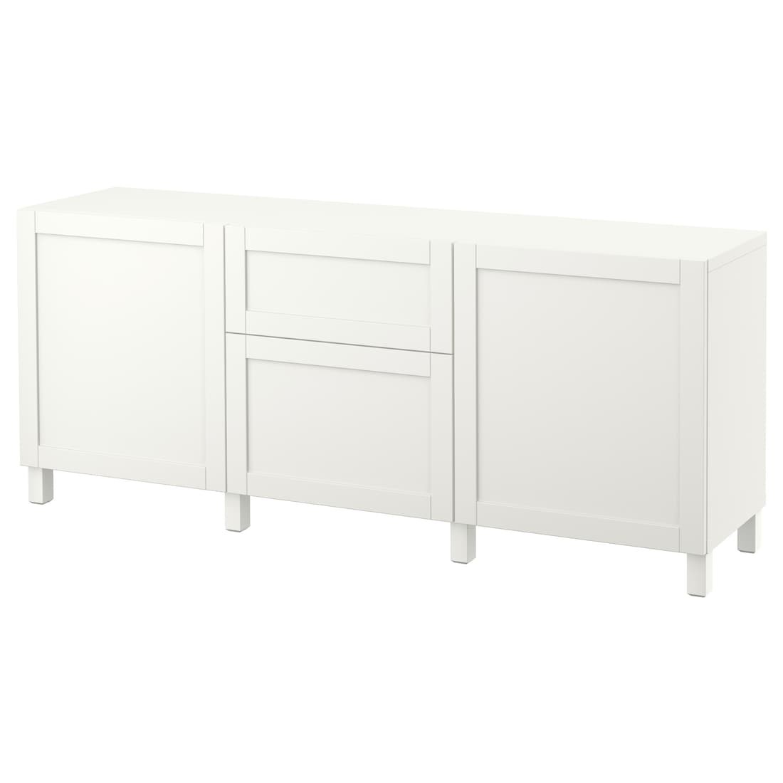 IKEA BESTÅ БЕСТО Комбинация для хранения с ящиками, белый / Hanviken / Stubbarp белый, 180x42x74 см 09195625 091.956.25