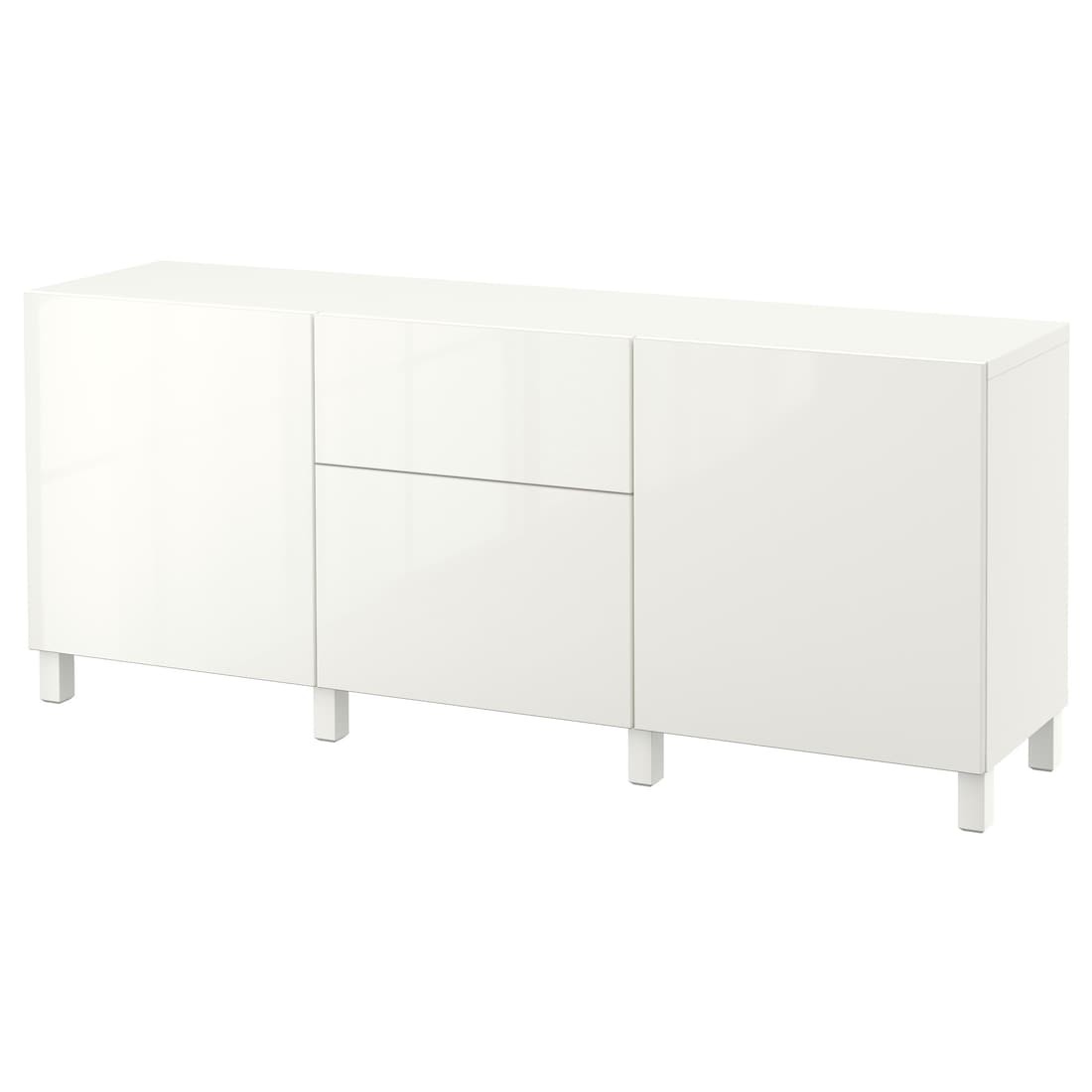IKEA BESTÅ БЕСТО Комбинация для хранения с ящиками, белый / Selsviken / Stubbarp глянцевый / белый, 180x42x74 см 39412707 | 394.127.07