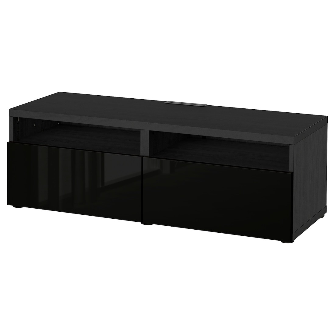 IKEA BESTÅ БЕСТО Тумба под ТВ с выдвижными ящиками, черно-коричневый / Selsviken глянцевый / черный, 120x42x39 см 09399279 093.992.79