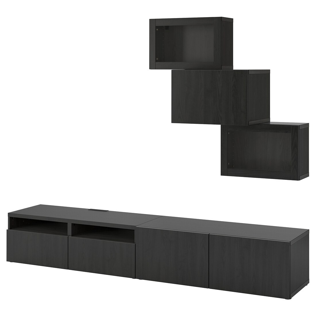 IKEA BESTÅ БЕСТО Комбинация для ТВ / стеклянные двери, черно-коричневый / Lappviken черно-коричневое прозрачное стекло, 240x42x190 см 99411314 | 994.113.14