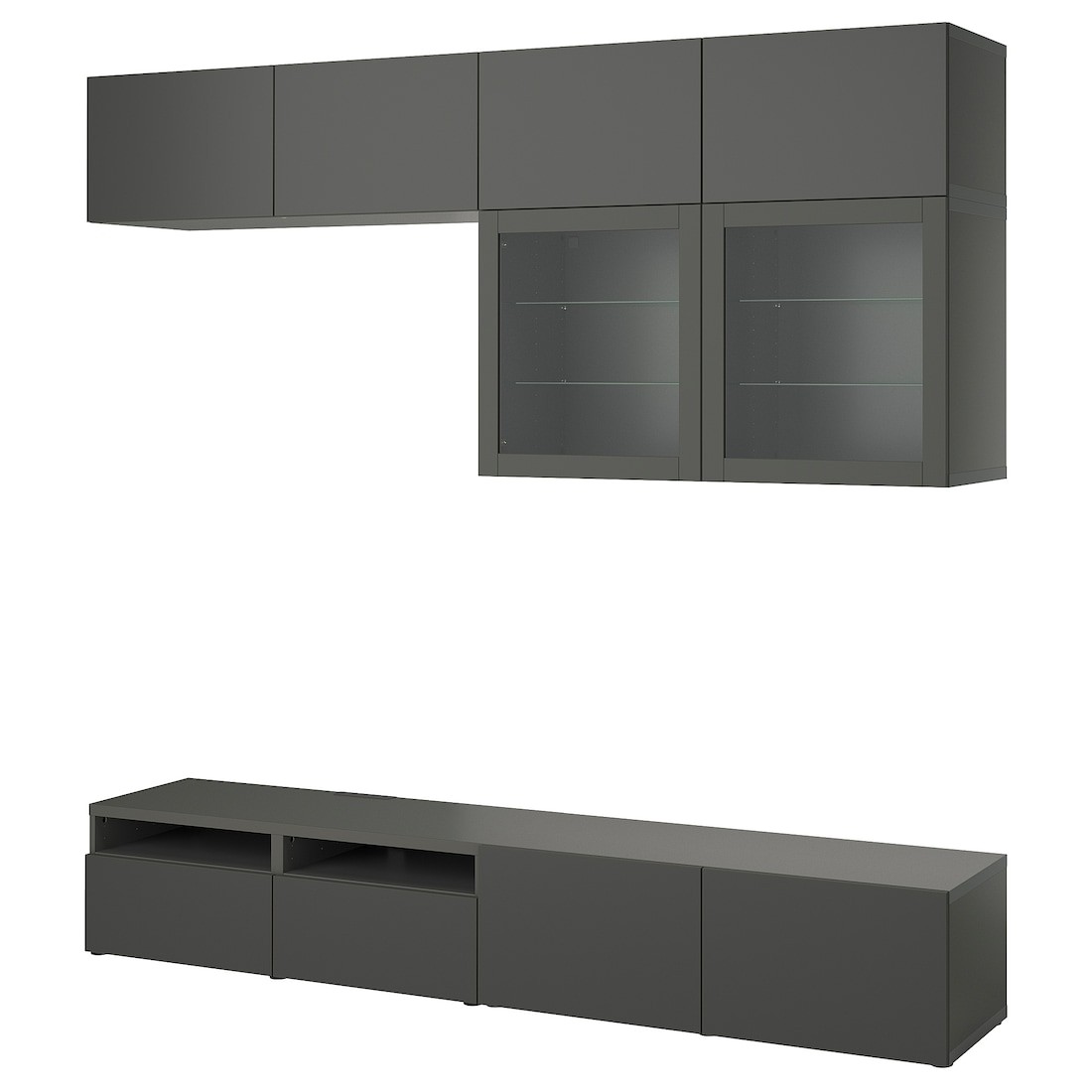 IKEA BESTÅ Комбинация для ТВ / стеклянные двери, темно-серый Лаппвикен/Синдвик темно-серый, 240x42x231 см 89507996 | 895.079.96