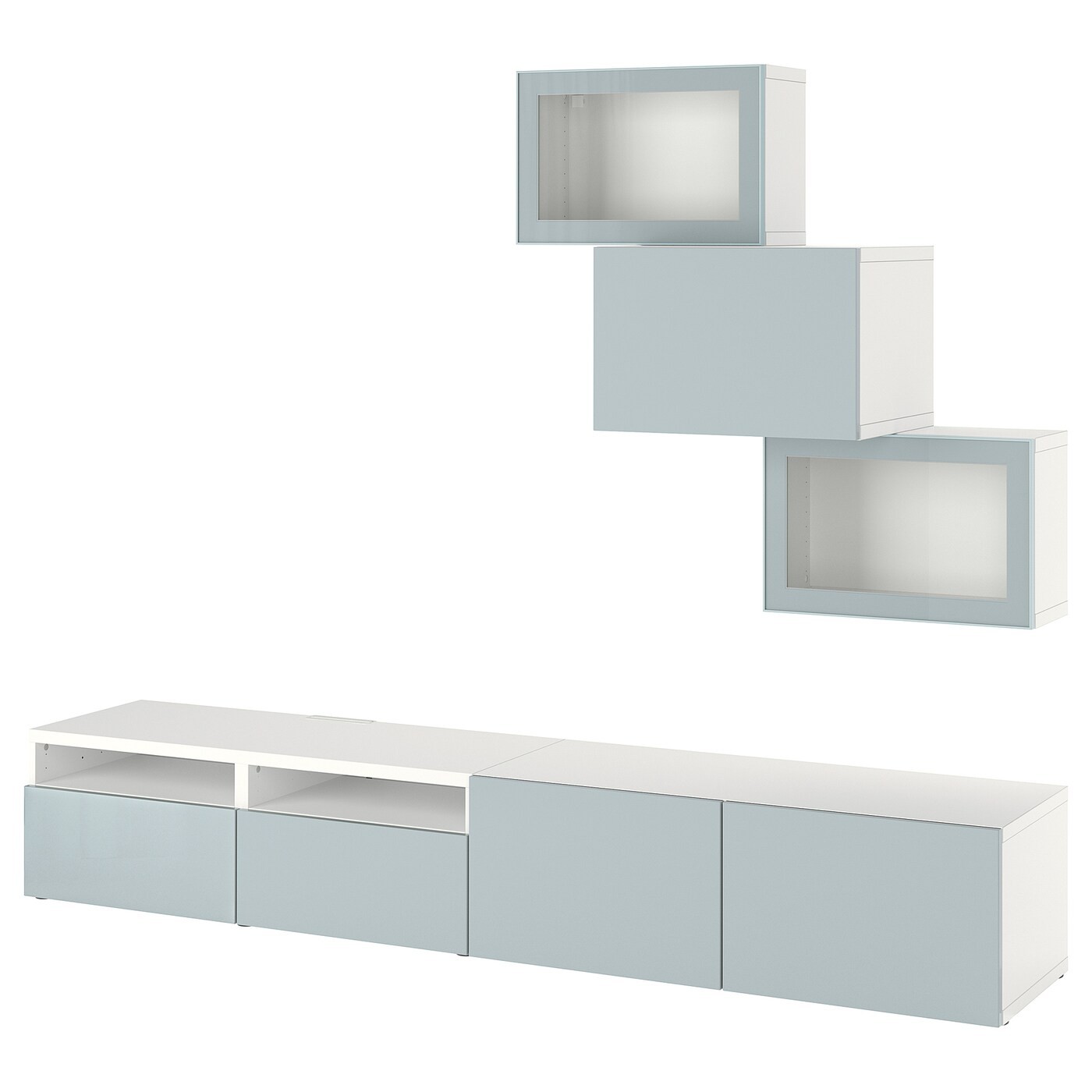 IKEA BESTÅ БЕСТО Комбинация для ТВ / стеклянные двери, белый Glassvik / Selsviken светло-серо-голубой, 240x42x190 см 79436513 794.365.13