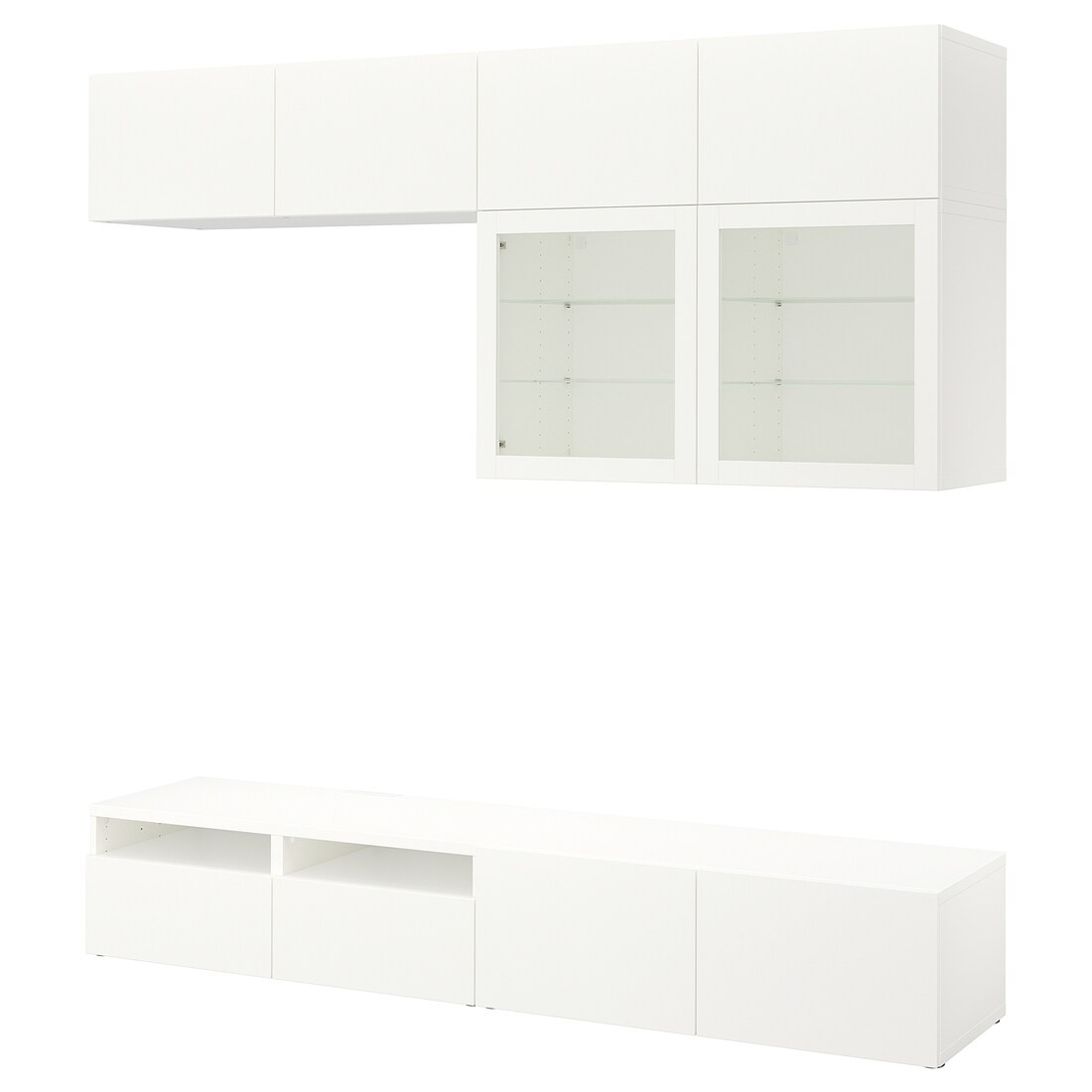 IKEA BESTÅ БЕСТО Комбинация для ТВ / стеклянные двери, белый / Lappviken белое стекло прозрачное, 240x42x231 см 49412165 494.121.65