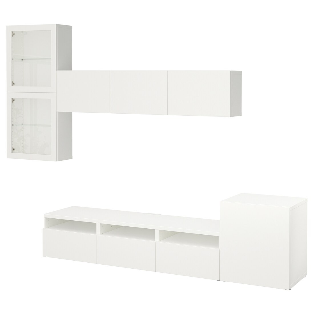 IKEA BESTÅ БЕСТО Комбинация для ТВ / стеклянные двери, белый / Lappviken белое стекло прозрачное, 300x42x211 см 19406726 | 194.067.26