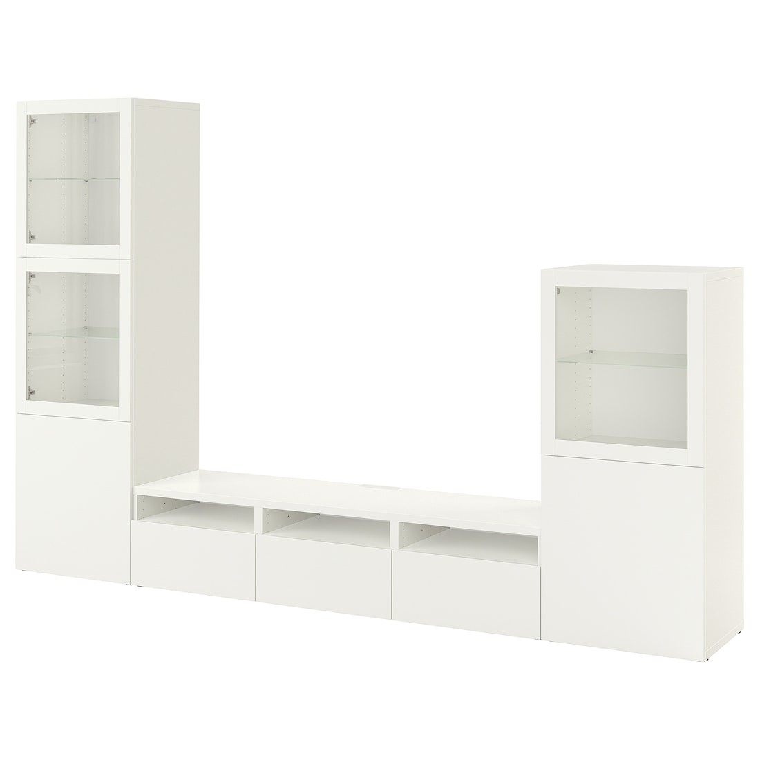 IKEA BESTÅ БЕСТО Комбинация для ТВ / стеклянные двери, белый / Lappviken белое стекло прозрачное, 300x42x193 см 69406385 694.063.85