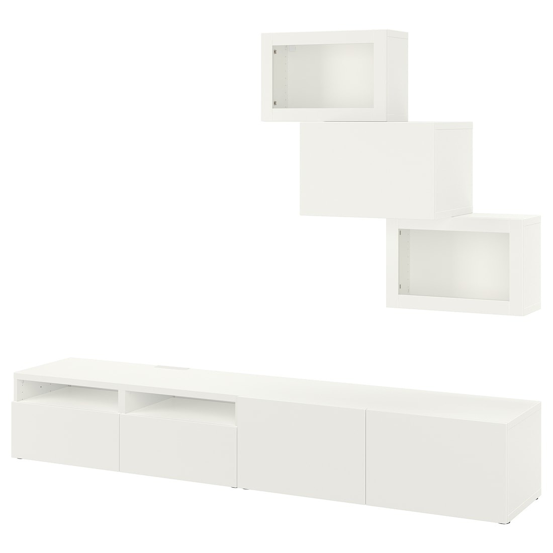 IKEA BESTÅ БЕСТО Комбинация для ТВ / стеклянные двери, белый / Lappviken белое стекло прозрачное, 240x42x190 см 79411305 794.113.05