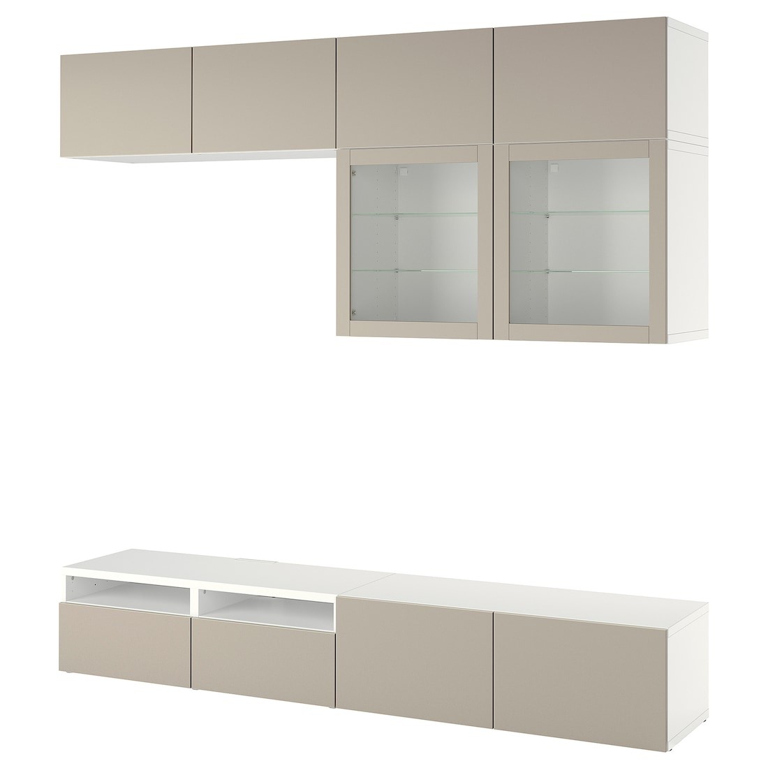 IKEA BESTÅ БЕСТО Комбинация для ТВ / стеклянные двери, белый Sindvik / Lappviken светло-серый / бежевый, 240x42x231 см 09435847 | 094.358.47