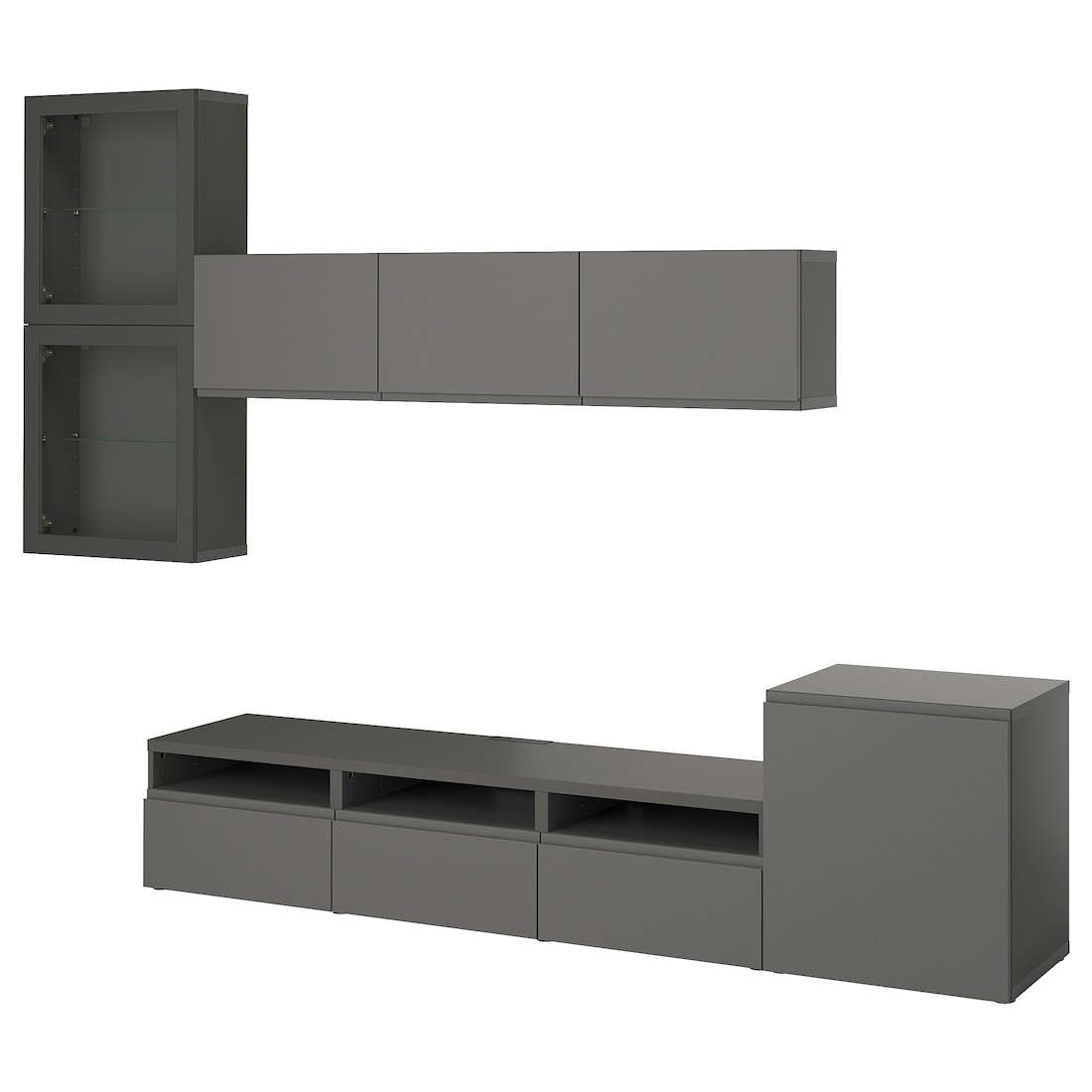 IKEA BESTÅ Комбинация для ТВ / стеклянные двери, темно-серый Västerviken / Sindvik темно-серый, 300x42x211 см 79556077 | 795.560.77