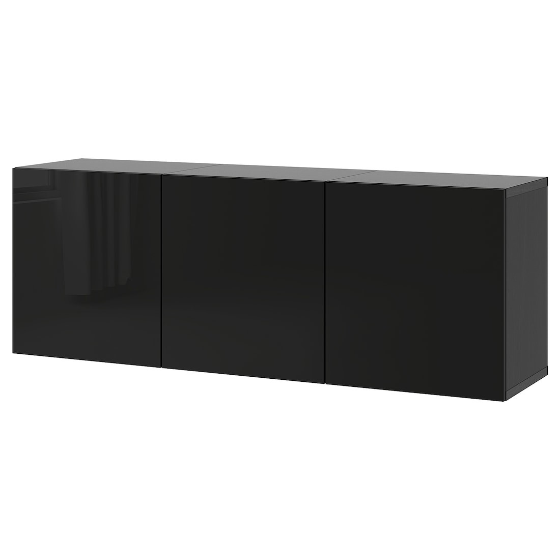 IKEA BESTÅ БЕСТО Комбинация настенных шкафов, черно-коричневый / Selsviken глянцевый / черный, 180x42x64 см 29412468 294.124.68