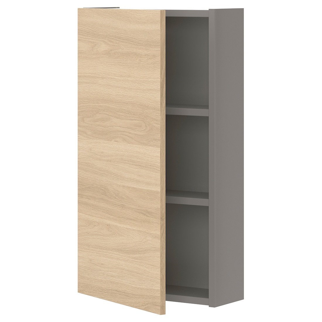 IKEA ENHET ЭНХЕТ Навесной шкаф с 2 полками / дверцами, серый / имитация дуба, 40x17x75 см 39322504 | 393.225.04