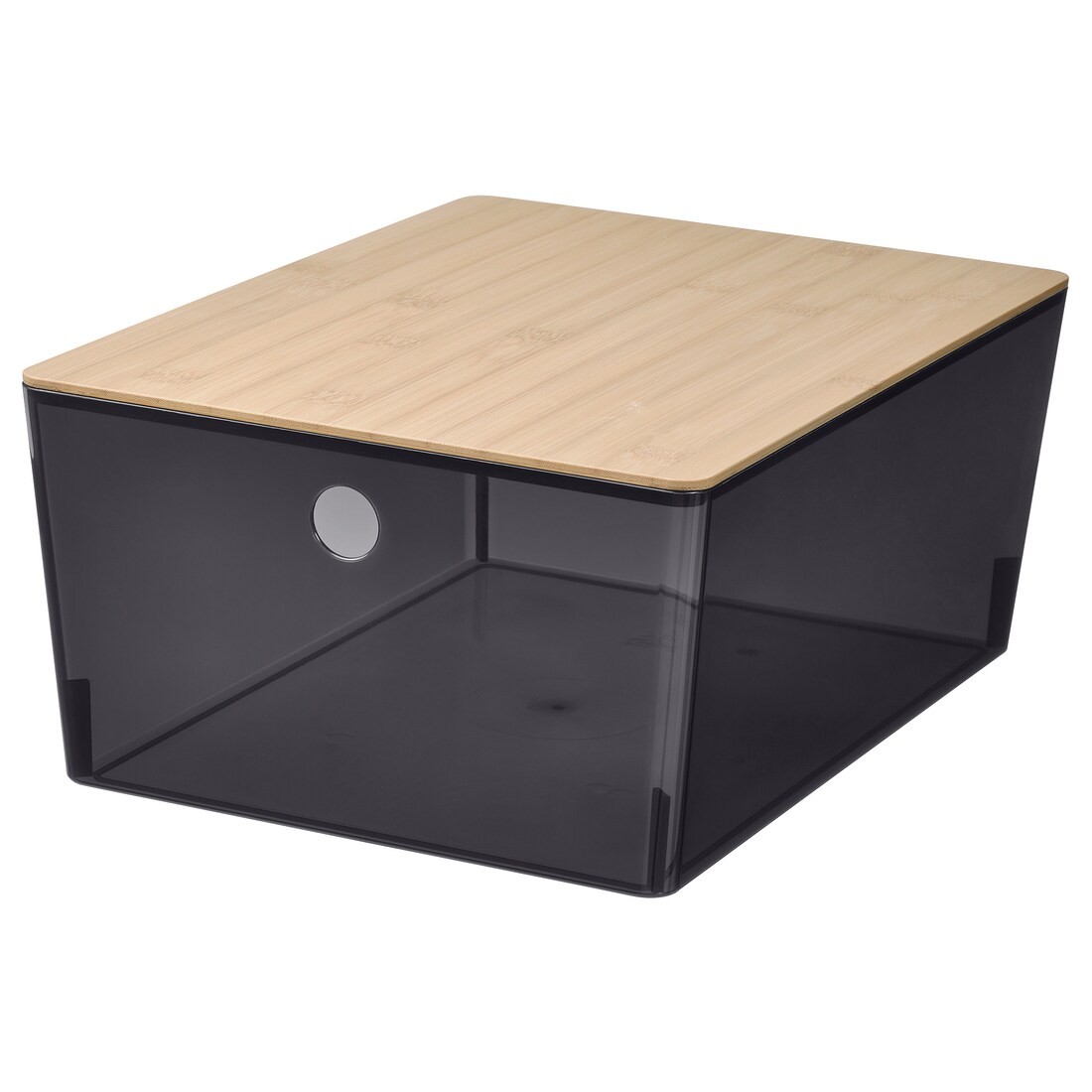 IKEA KUGGIS контейнер с крышкой, прозрачный черный / бамбук, 26x35x15 см 09561299 | 095.612.99
