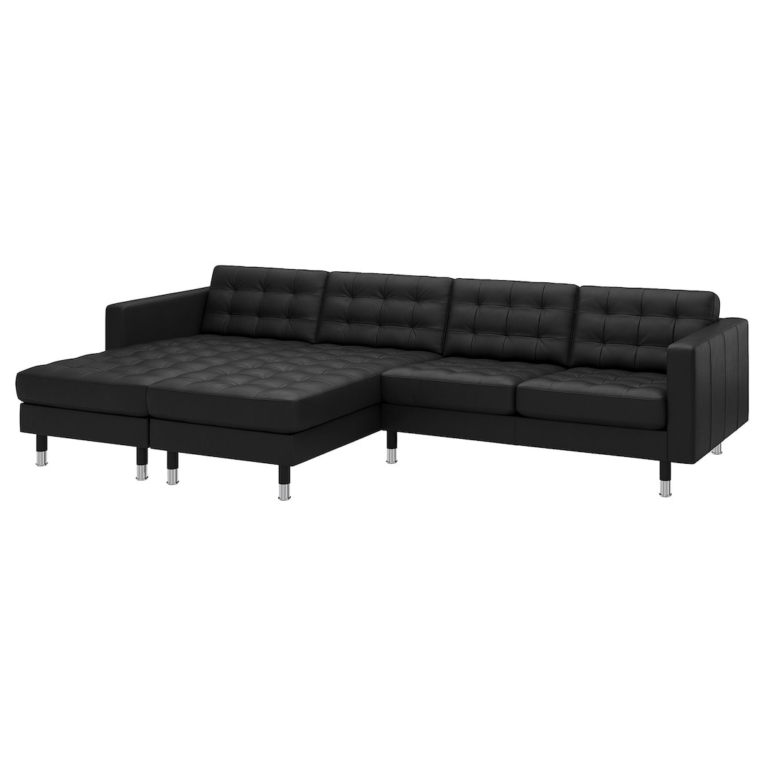 IKEA LANDSKRONA 4-местный диван с козетками, Grann / Bomstad черный / металл, 15 см 79554276 | 795.542.76