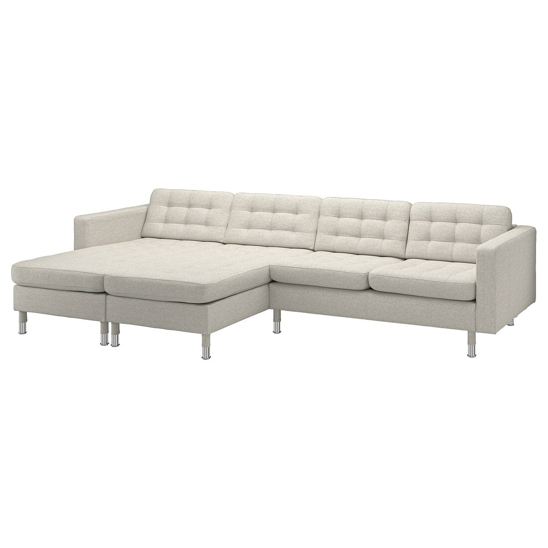 IKEA LANDSKRONA 4-местный диван с козеткой, Gunnared бежевый / металл 69554291 695.542.91