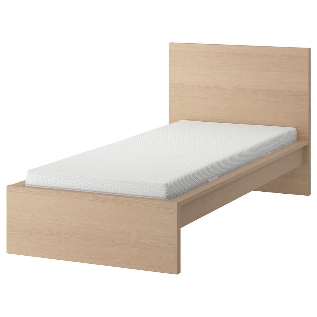 IKEA MALM Кровать с матрасом, дубовый шпон беленый / Åbygda средней жесткости, 90x200 см 79544027 | 795.440.27