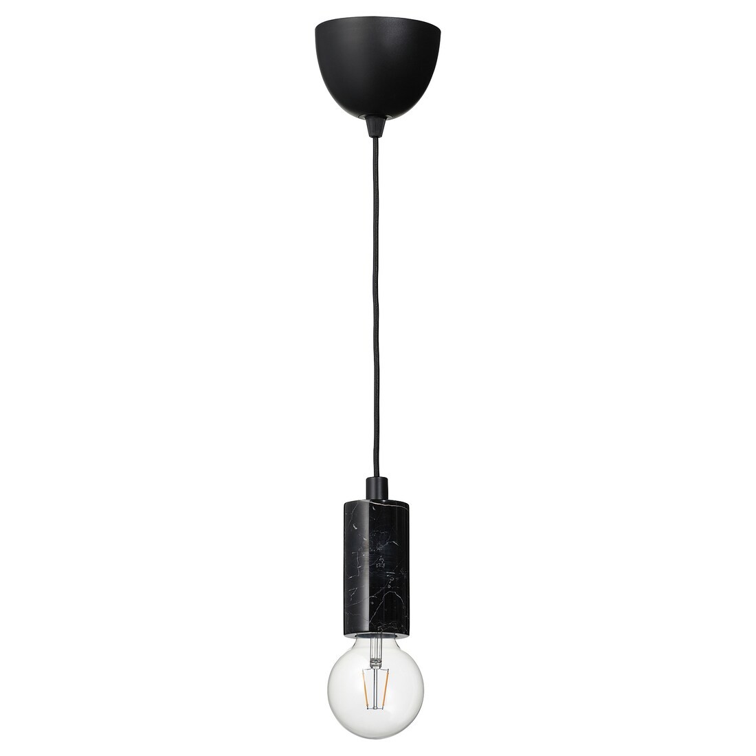 IKEA MARKFROST / LUNNOM МАРКФРОСТ / ЛУННОМ Подвесной светильник с лампочкой, мрамор черный / сфера прозрачная 79494447 | 794.944.47