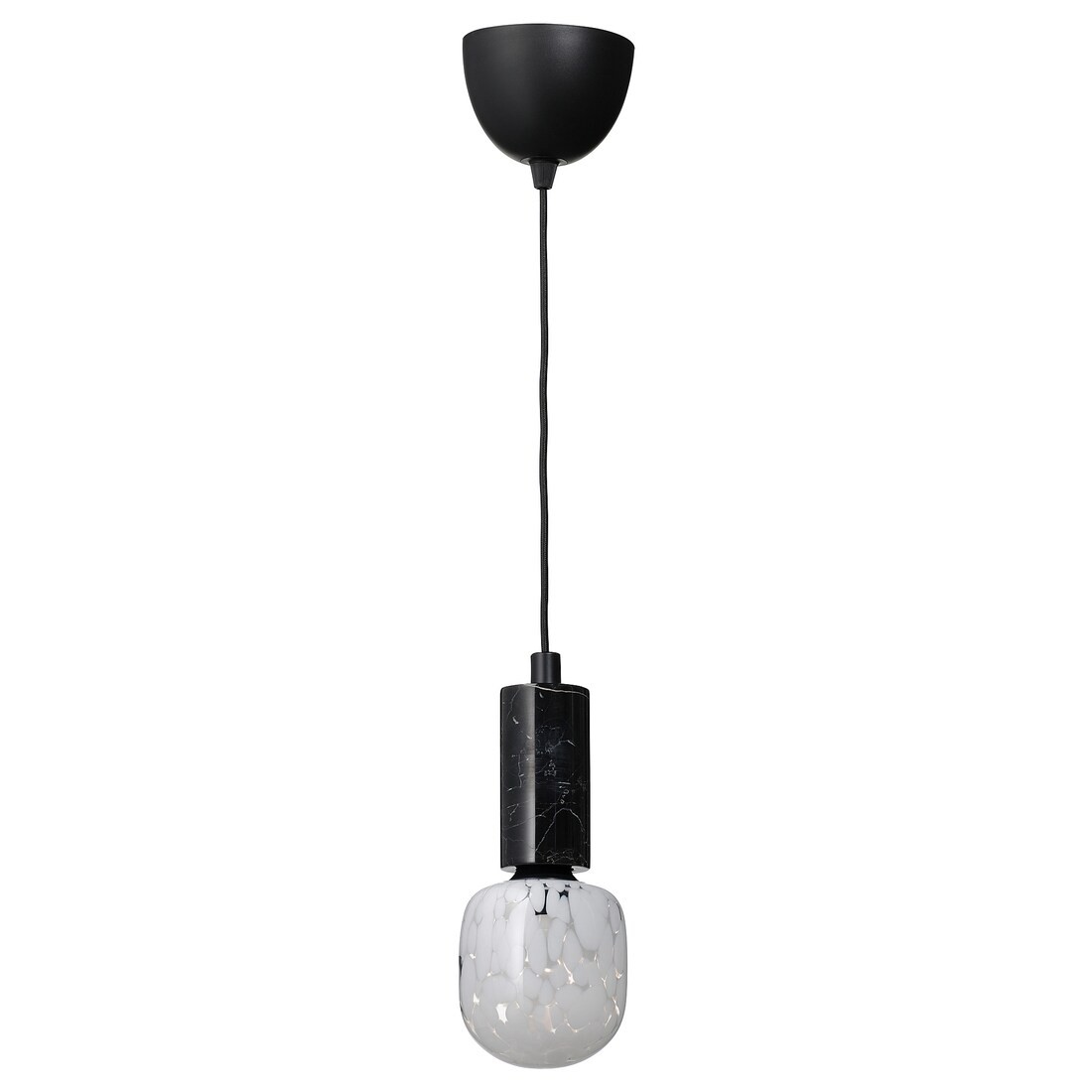 IKEA MARKFROST / MOLNART Подвесной светильник с лампочкой, Черный мрамор/белая трубка/прозрачное стекло, 1,8 m 99494564 | 994.945.64