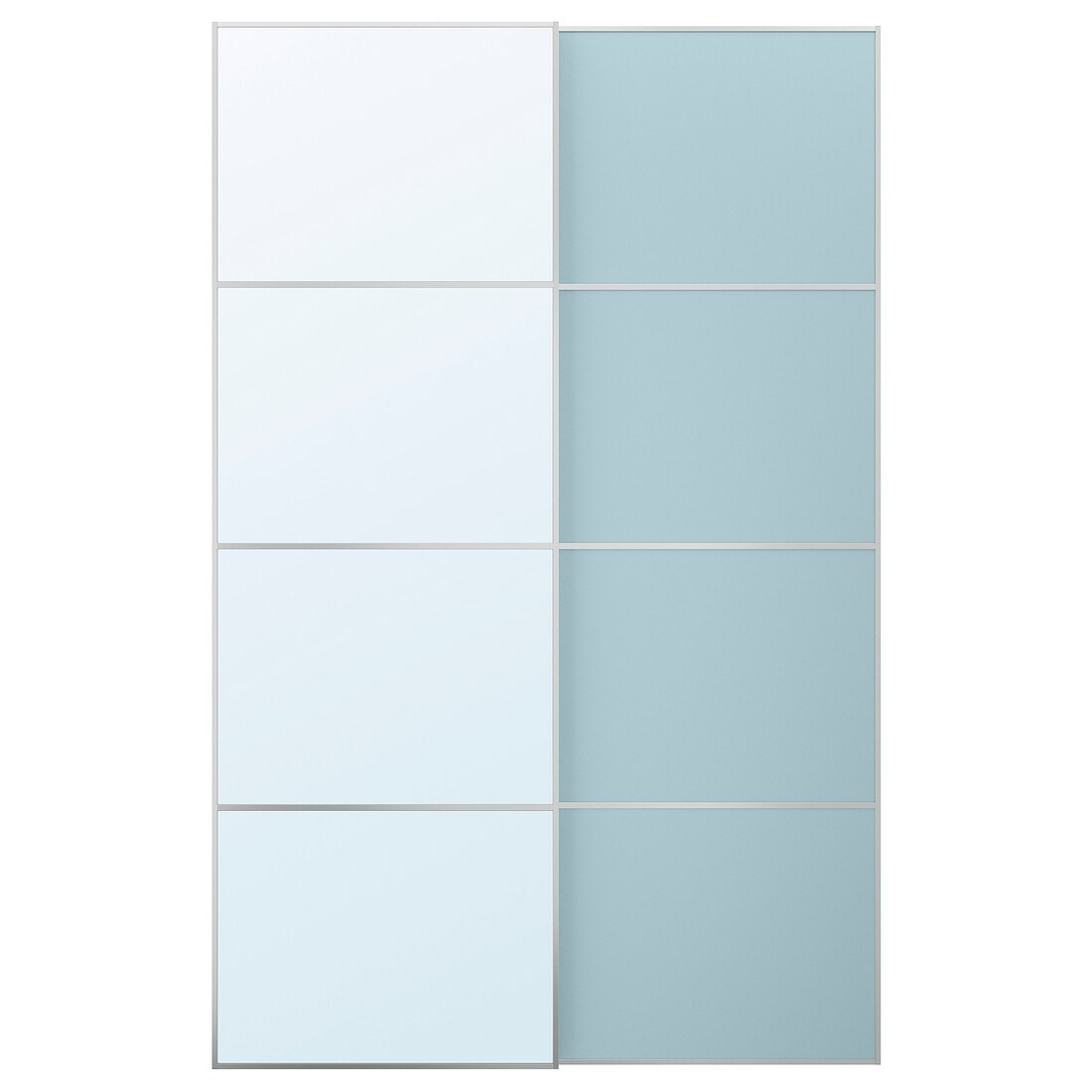 IKEA MEHAMN/AULI Пара раздвижных дверей, алюминиевое 2-стороннее / голубое зеркало, 150x236 см 99552182 | 995.521.82