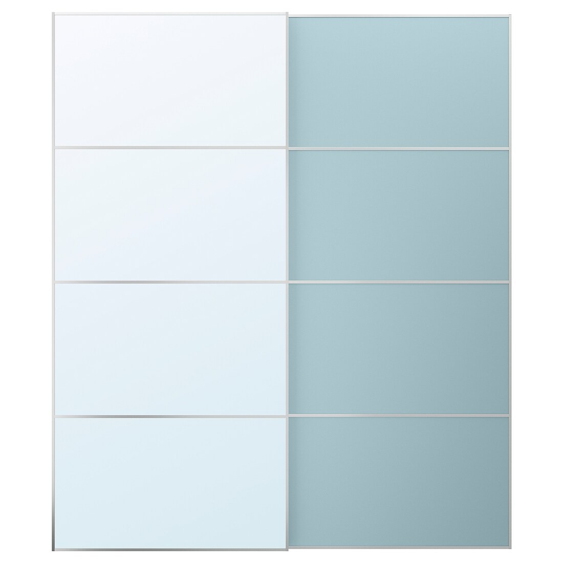 IKEA MEHAMN/AULI Пара раздвижных дверей, алюминиевое 2-стороннее / голубое зеркало, 200x236 см 89552187 | 895.521.87