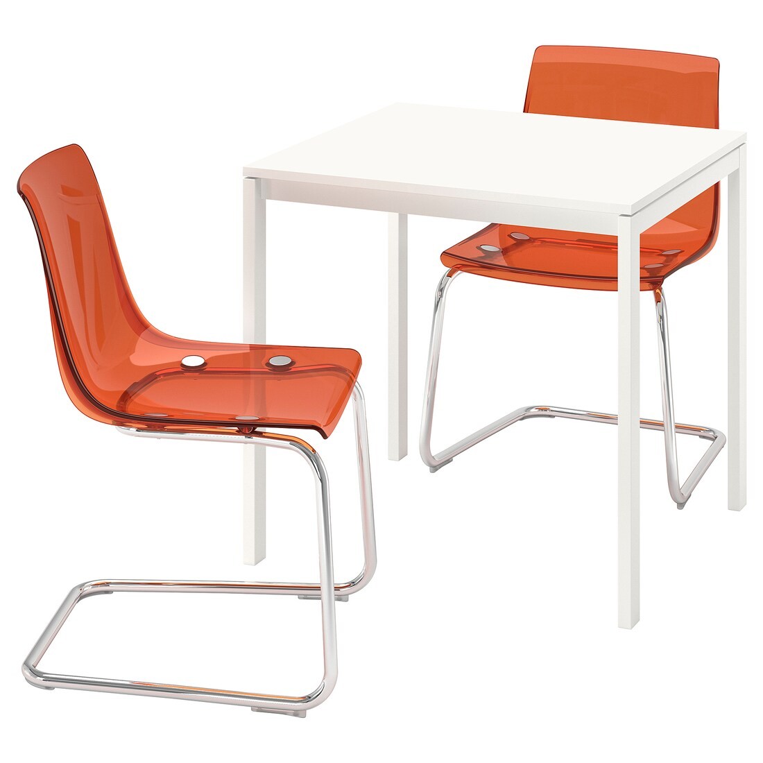 IKEA MELLTORP / TOBIAS Стол и 2 стула, белый / хромированный коричневый / красный, 75x75 см 69499271 694.992.71