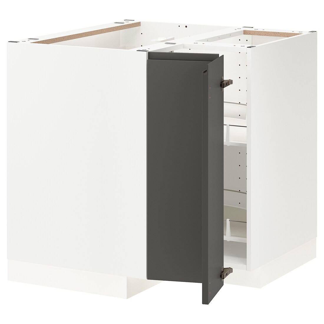 IKEA METOD МЕТОД Угловой напольный шкаф с каруселью, белый / Voxtorp темно-серый, 88x88 см 79364323 | 793.643.23