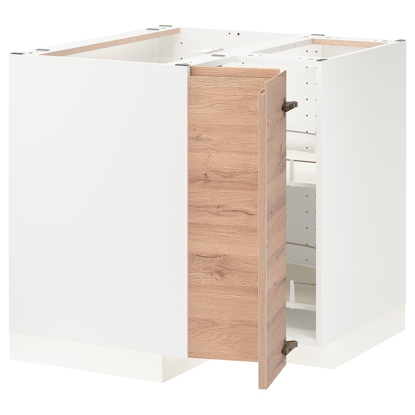 IKEA METOD МЕТОД Угловой напольный шкаф с каруселью, белый / Voxtorp имитация дуб, 88x88 см 69402189 | 694.021.89