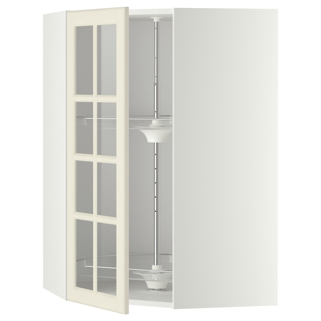 IKEA METOD МЕТОД Угловой настенный шкаф с каруселью / стеклянная дверь, белый / Bodbyn кремовый, 68x100 см 39394992 393.949.92
