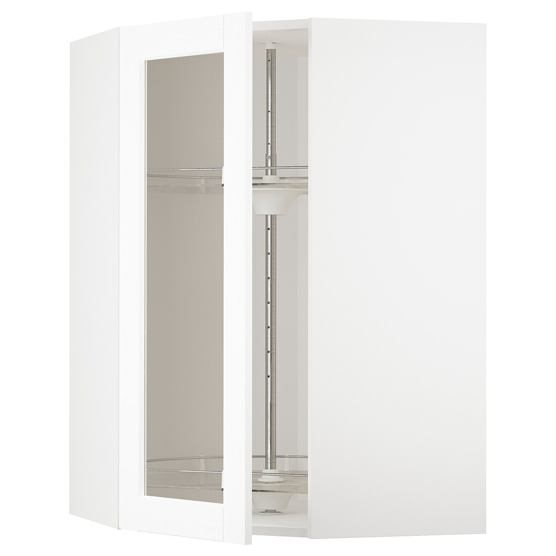 IKEA METOD МЕТОД Угловой настенный шкаф с каруселью / стеклянная дверь, белый Enköping / белый имитация дерева, 68x100 см 59473610 | 594.736.10
