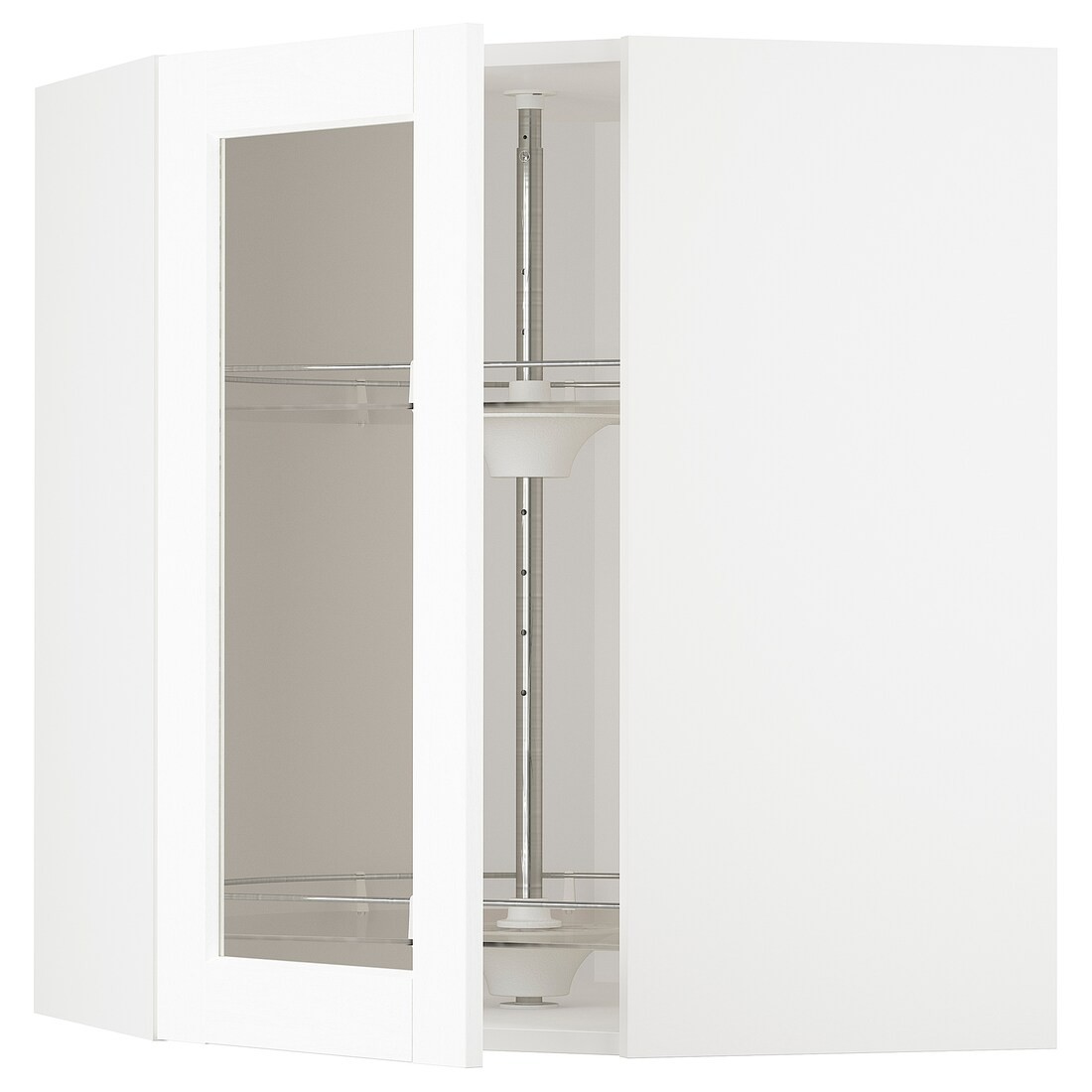 IKEA METOD МЕТОД Угловой настенный шкаф с каруселью / стеклянная дверь, белый Enköping / белый имитация дерева, 68x80 см 79473609 794.736.09