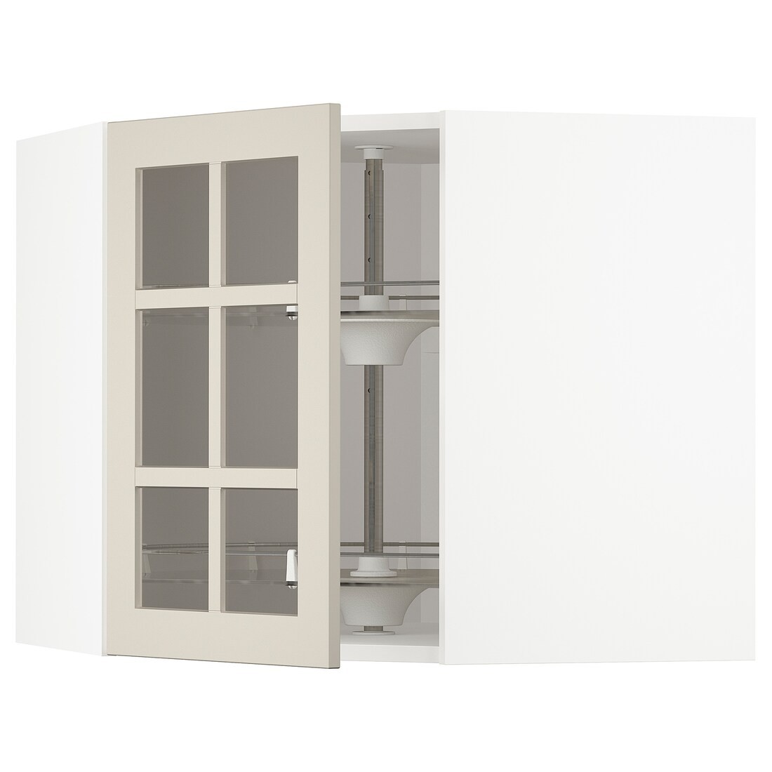 IKEA METOD МЕТОД Угловой настенный шкаф с каруселью / стеклянная дверь, белый / Stensund бежевый, 68x60 см 59407979 594.079.79
