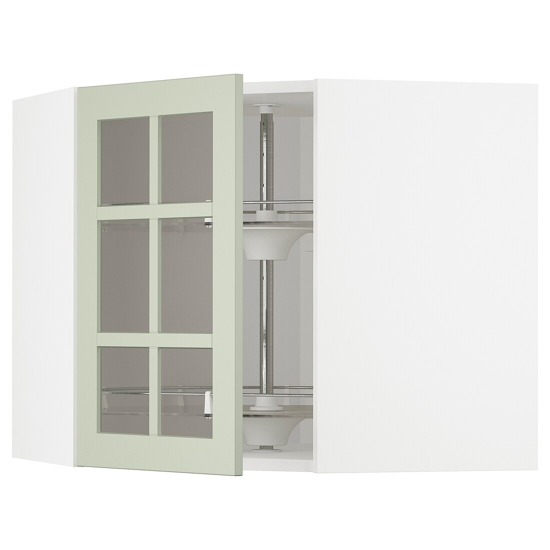 IKEA METOD МЕТОД Угловой настенный шкаф с каруселью / стеклянная дверь, белый / Stensund светло-зеленый, 68x60 см 79486188 794.861.88