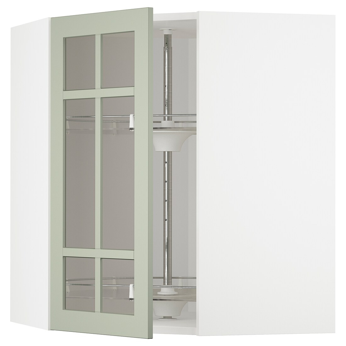 IKEA METOD МЕТОД Угловой настенный шкаф с каруселью / стеклянная дверь, белый / Stensund светло-зеленый, 68x80 см 09487431 094.874.31