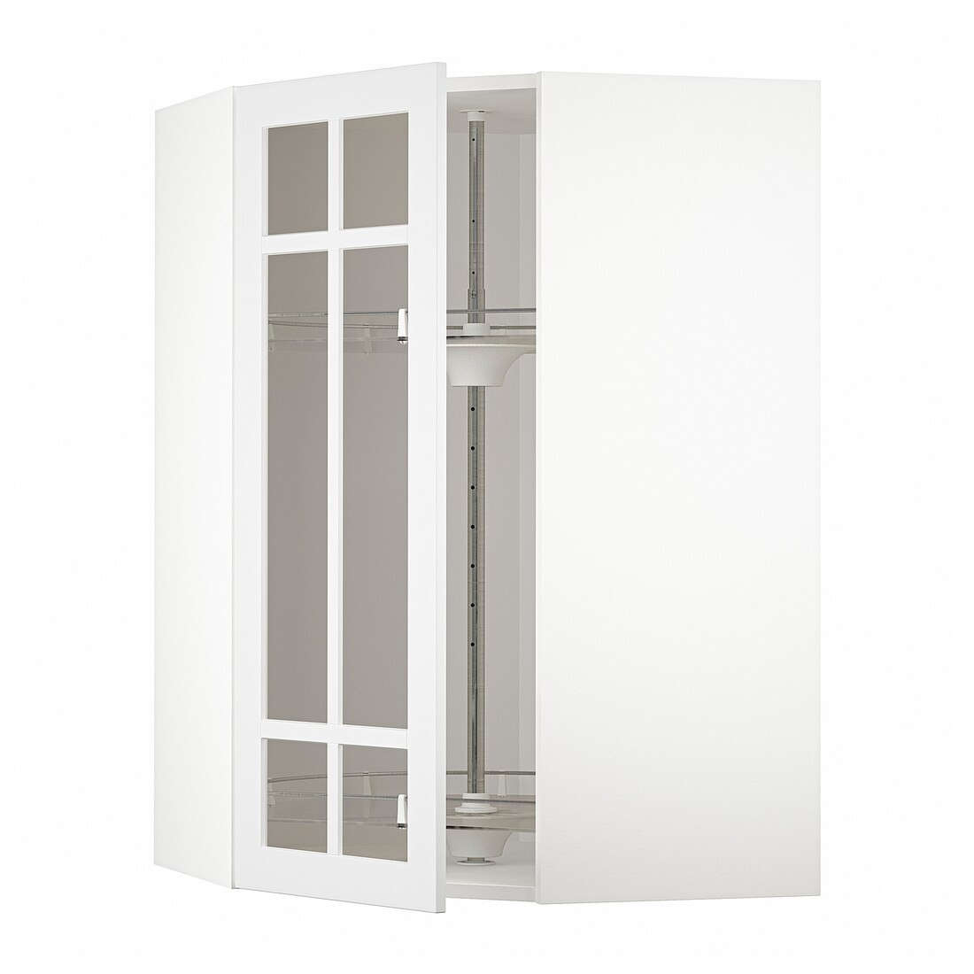 IKEA METOD МЕТОД Угловой настенный шкаф с каруселью / стеклянная дверь, белый / Stensund белый, 68x100 см 39409210 394.092.10