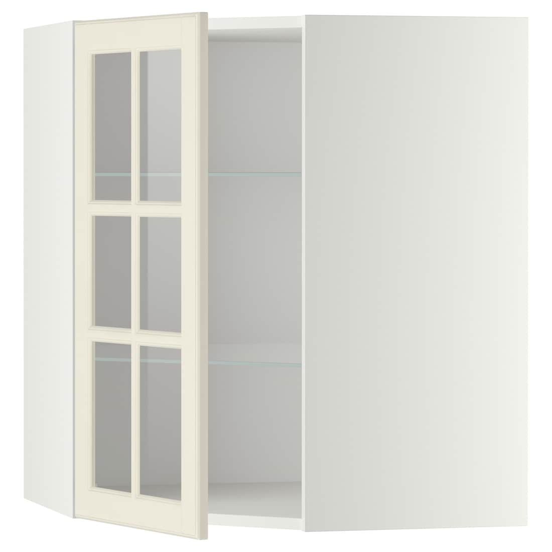 IKEA METOD МЕТОД Угловой настенный шкаф с полками / стеклянная дверь, белый / Bodbyn кремовый, 68x80 см 59394986 593.949.86